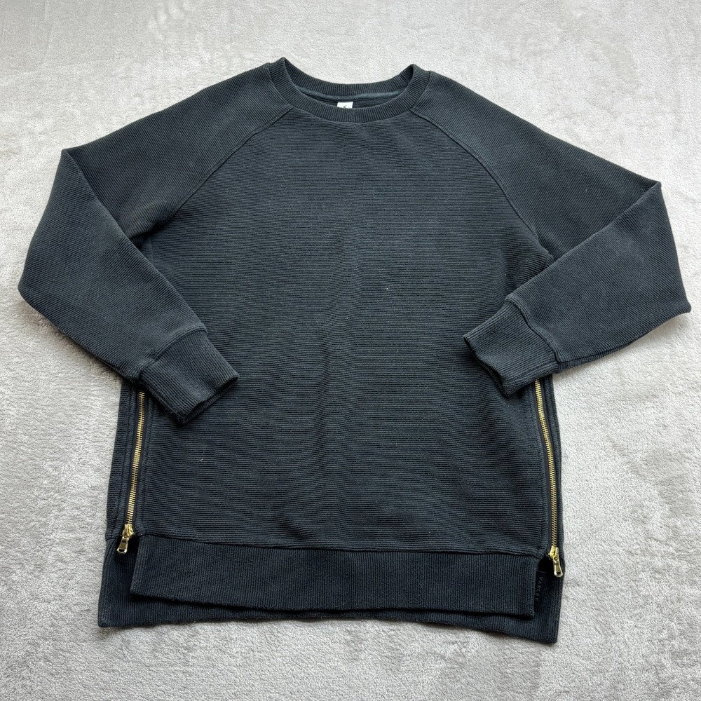 Varley Manning Sweatshirt Women S Black Ottoman Ribbed Gold Zippers Quiet Luxury